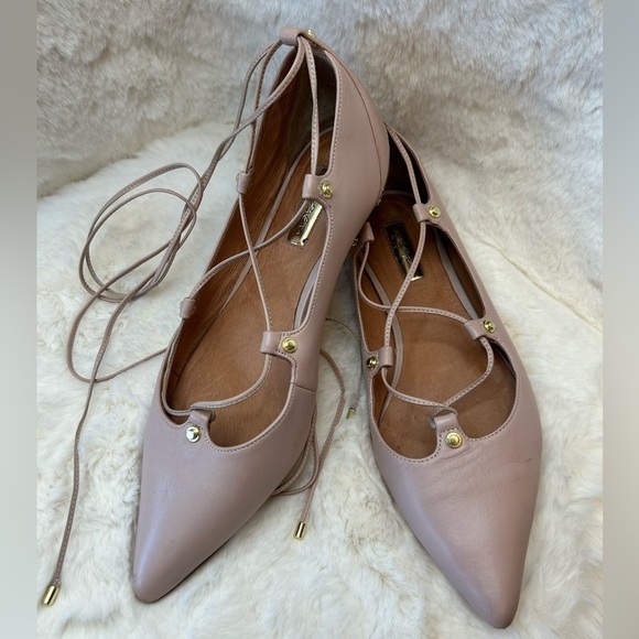 Halogen Owen lace up pointed toe flats in leather upper color Blush Sz-9M. F - Picture 2 of 11